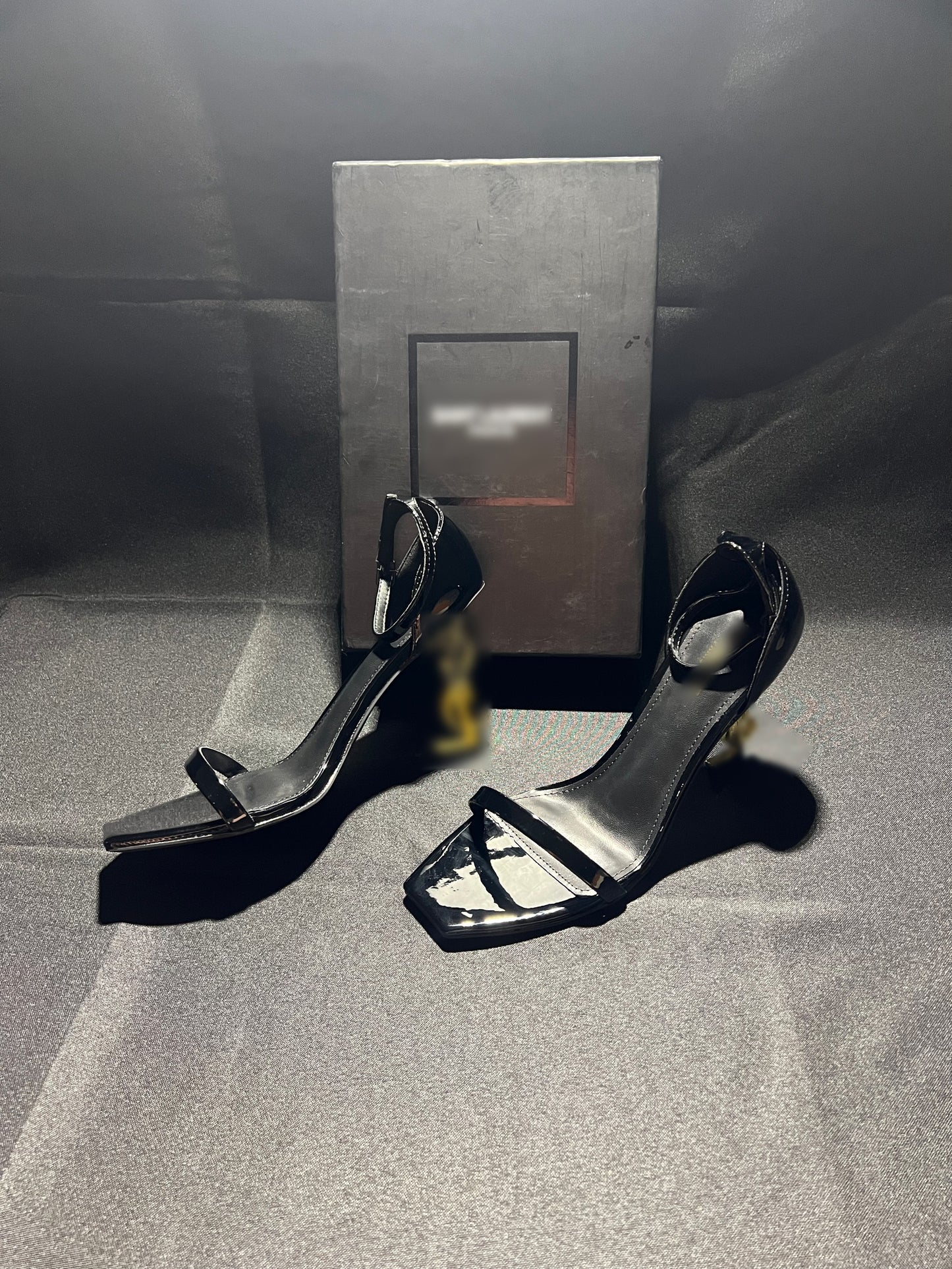 S L - Black heels w/ gold logo heel